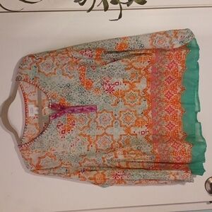 Singrid Olsen Long Sleeve Bohemian Print Cotton Top